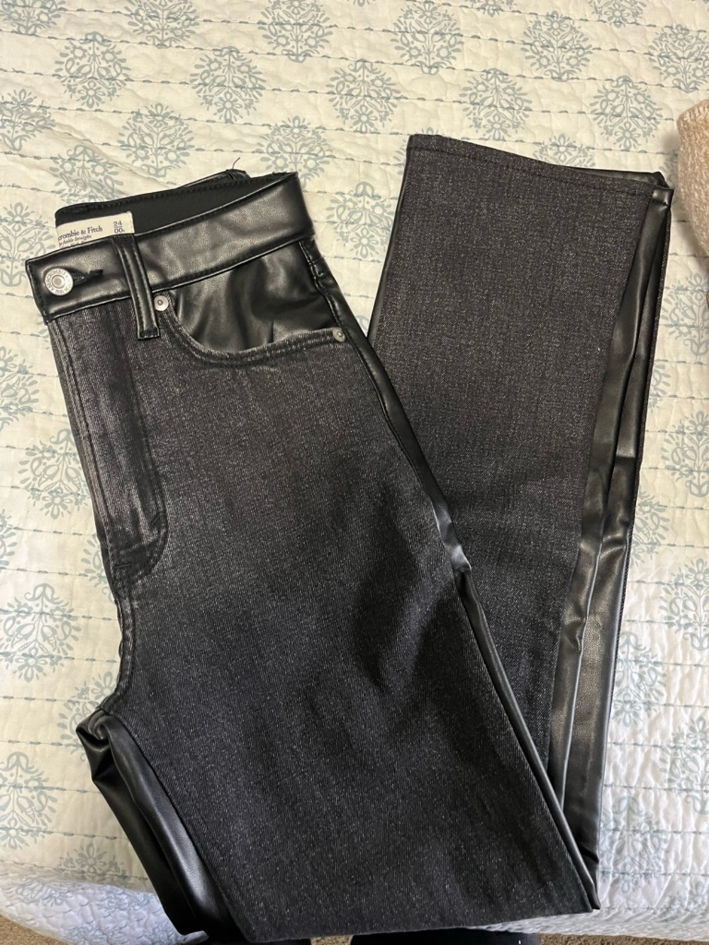 Abercrombie & Fitch Black Skinny Jeans with Faux-Leather Trim